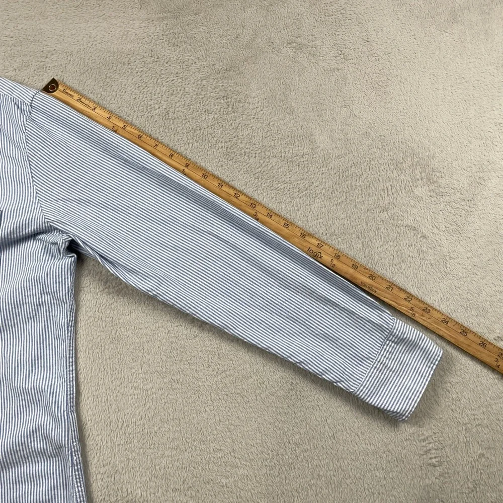 J Crew Shirt Mens Large Blue Striped Slim Untucked Broken In Oxford Button Down